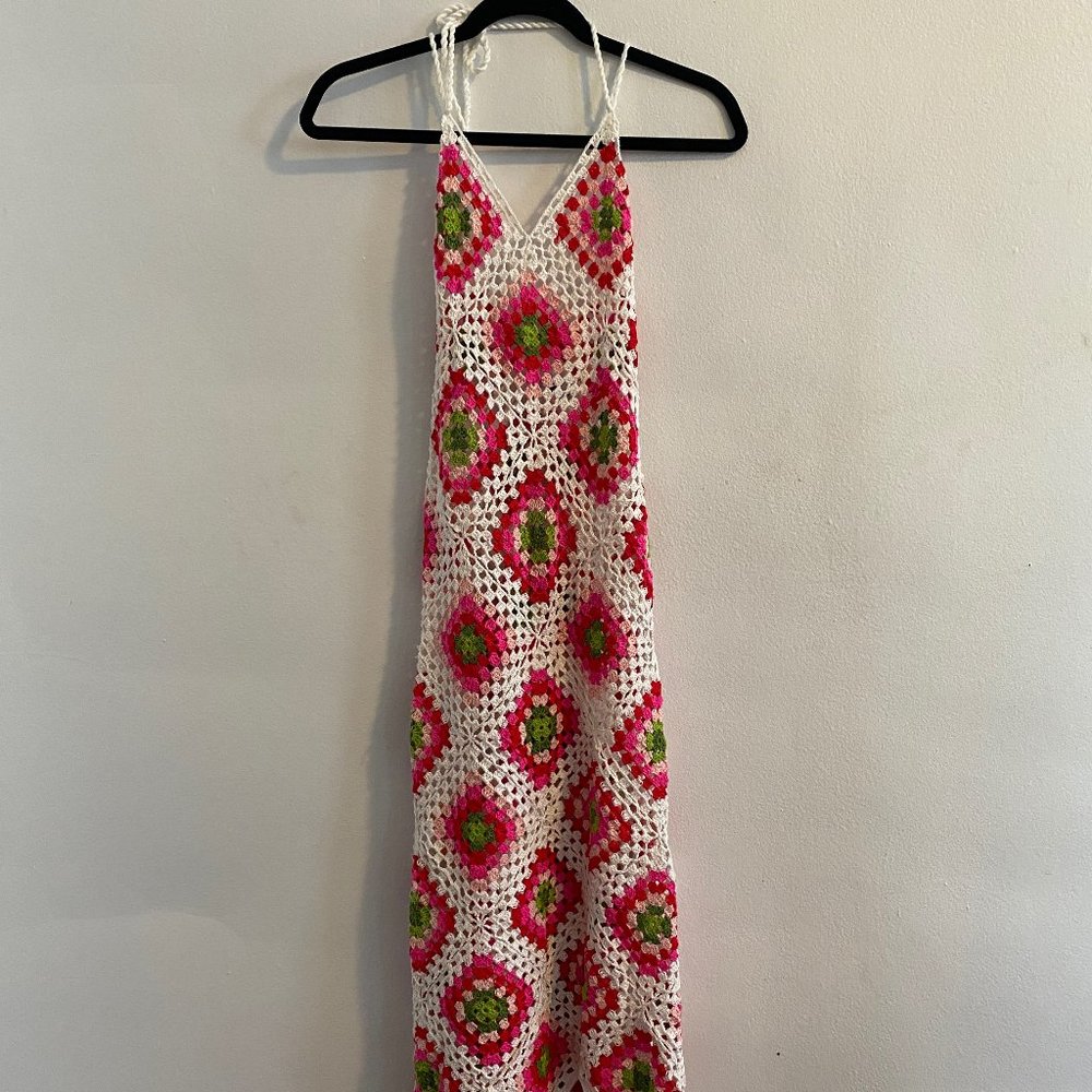Sexy Granny crochet-knit cotton midi dress